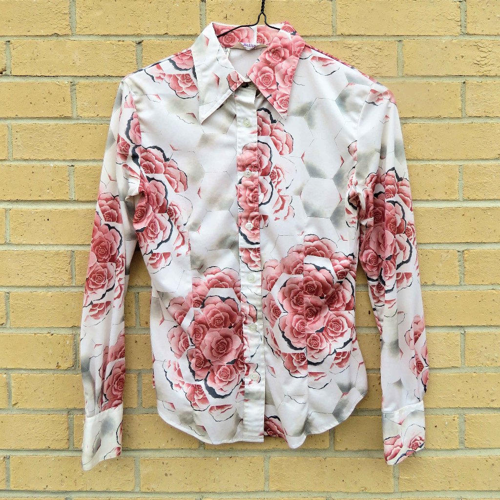 Jeune Belles Long Sleeve Floral Print Shirt 100% Polyester Size 9/10